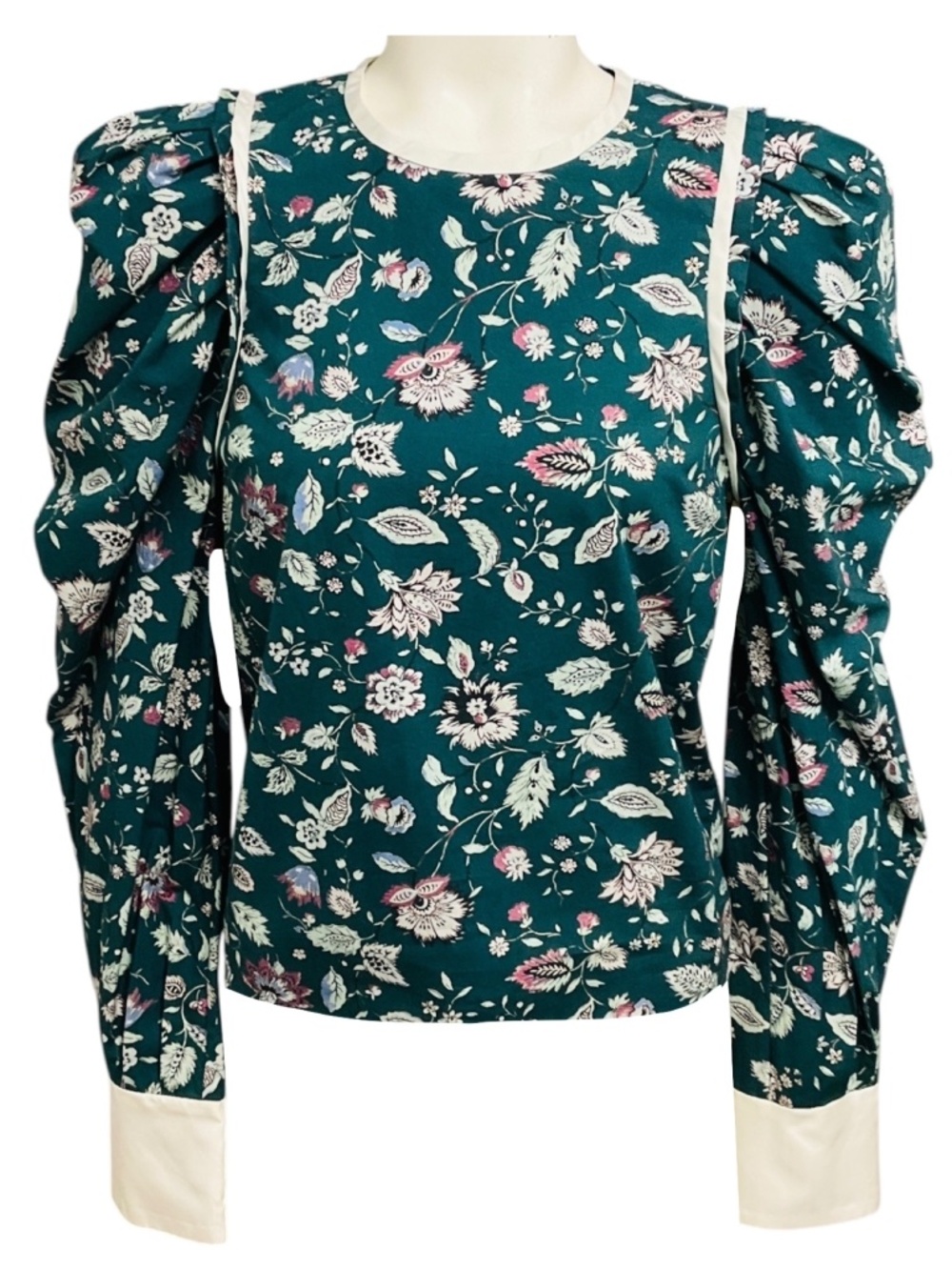 ISABEL MARANT DARK GREEN MULTI CELWOOD COTTON TOP